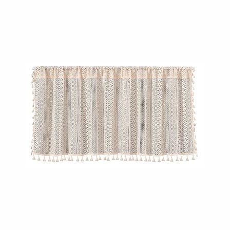 Bistro gardin, boho gardin, beige, kort panelgardin, handgjorda virkade gardiner med utskärningar, korta gardiner med tofsar för kök, kafé,