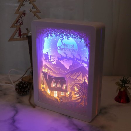 Papercut Valolamppu Joulumetsän Peura Varjovalo USB Latautuva 3D Paperileikkaus Yövalo Pöytä Papercut Lamput (Lumitalo)
