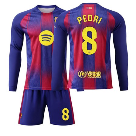 Barcelona PEDRI #8 2025/2026 Barca Pitkähihainen Kotipaita/Shortsit Setti Aikuisille/Nuorille