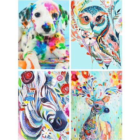 Diamantmålning, 4-pack diamantmålning för barn och vuxna, komplett kit för diamantbroderi, 5D diamantmålning Strass Hundhäst Ow