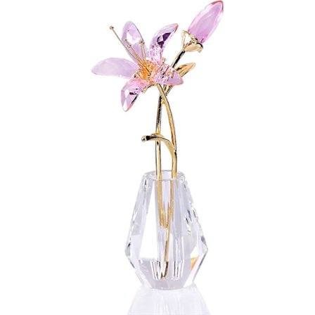 Kristall Blomsterfigur Lilja Blomma Samlarobjekt Gåvor till Kvinnor, Glas Lilium med Kristallvas Metallstam för Hem Bröllopsfest Dekor