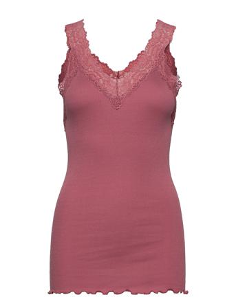Organic Top W/ Lace T-shirts & Tops Sleeveless Vaaleanpunainen Rosemunde