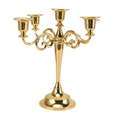 5-armet lysestage i jern, retro dekorativt midtpunkt til hjemmekirke, guld