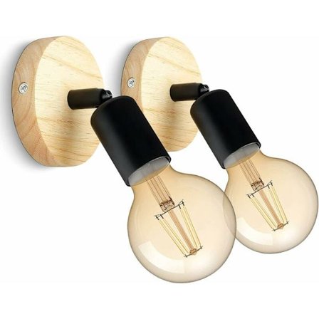Vintage Træ Indvendig Væglampe Industri Retro 180° Roterende Væglampe E27 Væglamper til Soveværelse, Stue, Trappe, Gang (Sæt af 2)
