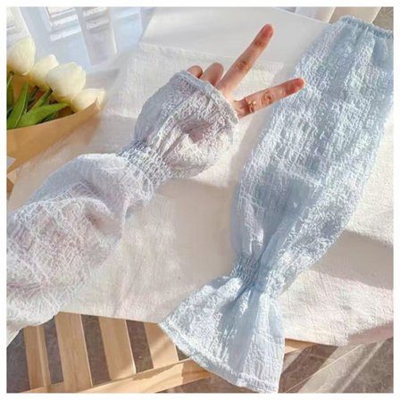 Isilke Armdeksel Solbeskyttelse Plisserte Puff-Ermer Kvinner Sommertilbehør Blå