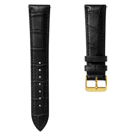 Correa de 21 mm de cuero negro con relieve de cocodrilo y hebilla dorada - De liberación rápida para hombres - Correas para relojes
