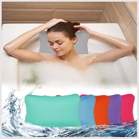 Badekarpute for badekar, sklisikker, pustende myk, komfortabel støtte for hode og nakke, maskinvaskbar, 2 sugekopper (grå)