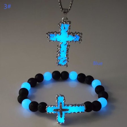 Lysande korshalsband och armband set, med unika element, trendig stil och naturstenspärlor; glödande smycken.