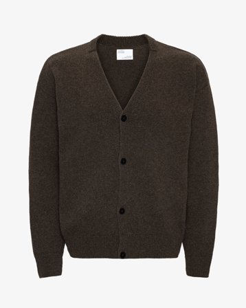 Merino Wool V-Neck Cardigan - Coffee Brown M