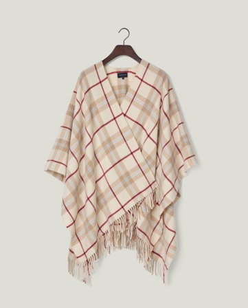 Lexington Ruudullinen poncho kierrätysvillasekoitetta, luonnonvalkoinen/vaaleanpunainen/beige ruutu