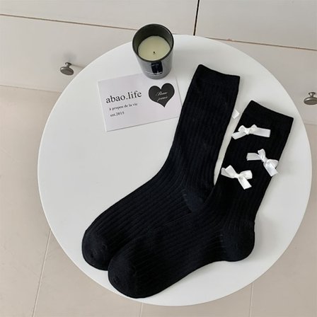 Ohuet naisten Lolita-rusettisukat MUSTA