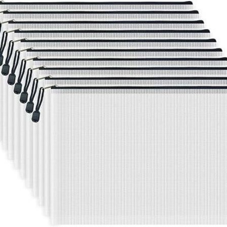 A4 Dokumentficka med Dragkedja, Transparent PVC Dokumentmapp med Dragkedja, Ficka med Dragkedja, Meshficka med Dragkedja för Resor, Tillbehör (10 st, 