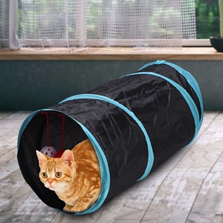 Hopfällbar husdjurstunnel i polyester med prasselpapper, tittfönster och boll - lekfull och rolig