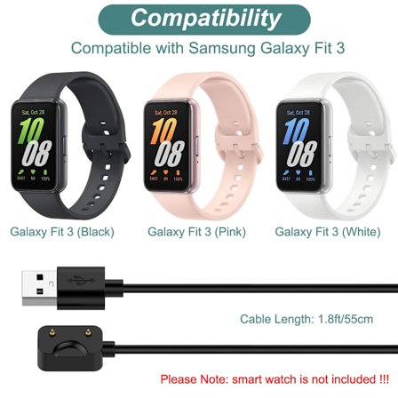 Lader for Galaxy Fit 3 SM-R390, erstatning USB-ladekabel for Samsung Galaxy Fit 3 Smart Watch (1,8ft/55cm) (svart)