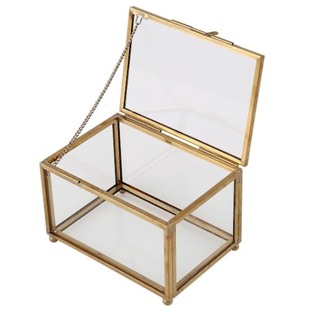 Geometrisk glas stil smykkeskrin bordbeholder kompatibel visning(guld transparent)