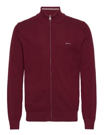 Cotton Pique Zip Cardigan Knitwear Full Zip Jumpers Burgunder GANT*Betinget Tilbud