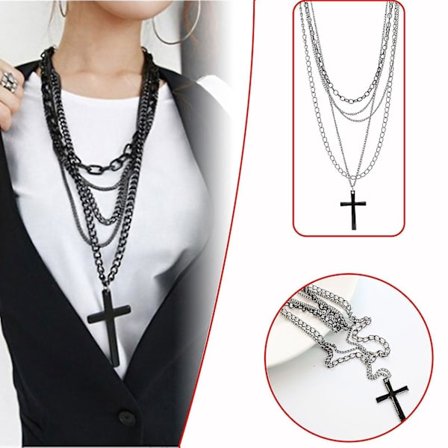 Flerskiktat hänge svart kors metall långt halsband present