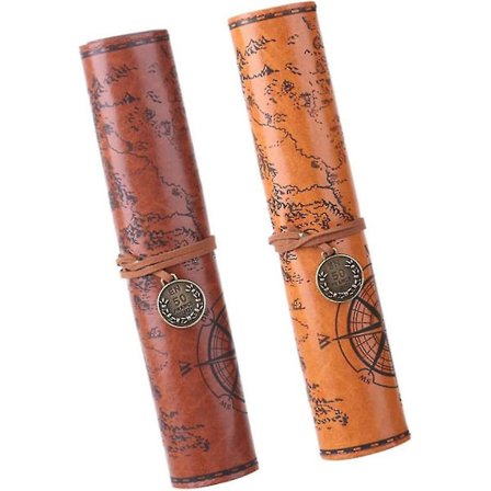 Læder Rullepennepose Kort Blyantsæske Glat Vintage Dæksel Opbevaringspung Holder Bærbar Kosmetik Pensler Organizer (multifarvet) (2 stk)