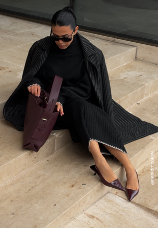 Bubbleroom - Faux Leather Tote Bag - Dark brown - Kläder