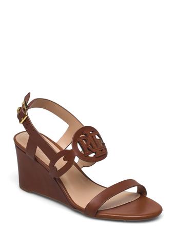 Amilea Burnished Leather Wedge Brown Lauren Ralph Lauren