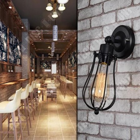 Vägglampa - TD - Retro - Metallbur - Svart - Justerbar belysning - Industriell stil
