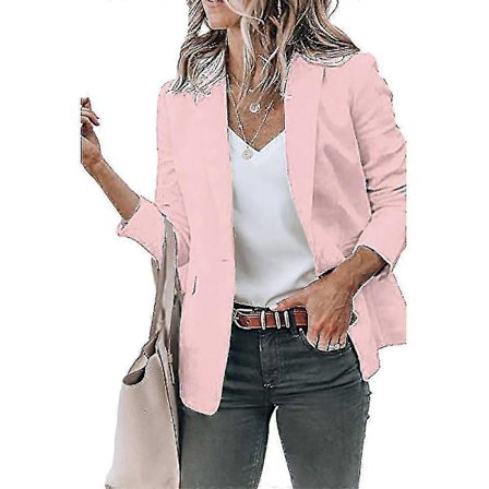 Dame Casual Blazer Jakke Revers Kappa Business Slim Fit Overtøj Pink_yux