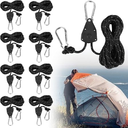 Tältlinor med linstramare, 4m rep, reflekterande tältlina med spännare, krok, Ø 4mm justerbart rep för campingtältlampa{HH}