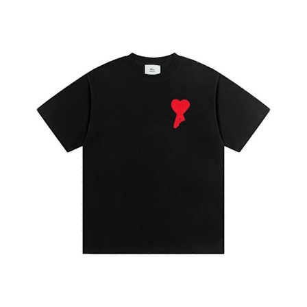 Ami Kms Love Kortärmad Sommar T-shirt i Bomull Casual Lös Passform Herr och Dam Samma Modevarumärke Halv Ärm