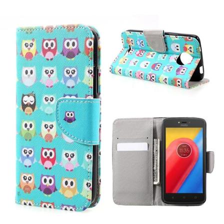 Motorola Moto C etui med unik motiv - Ugle bagggrund Multicolor