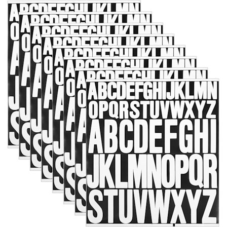 8 hvite klistremerker med store bokstaver, selvklebende bokstaver