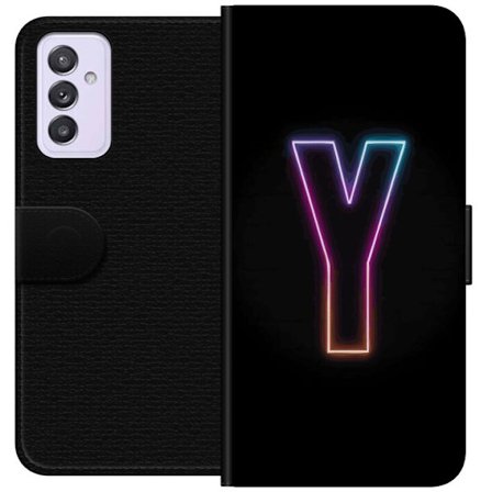Kompatibel Tegnebogsetui til Samsung Samsung Galaxy A82 5G Minimalistisk neonbogstav Y i farveskiftende lys mod sort baggrund
