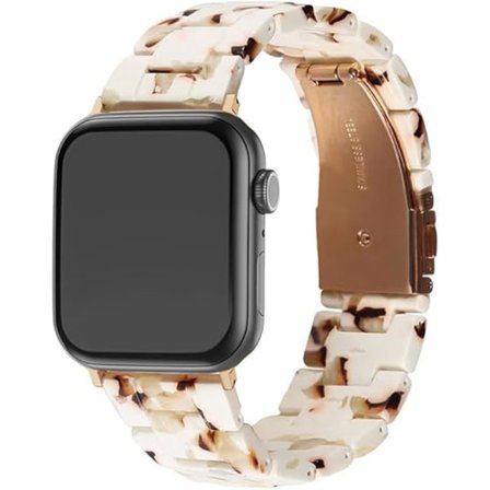 Kompatibel med Apple Watch-armband 38 mm 40 mm 41 mm tunt lätt hartsarmband med spänne i rostfritt stål Ersättning-Nougatvit