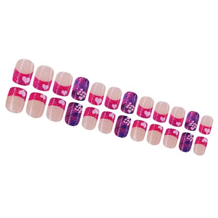 24x Fransk Manikyr Tryck På Naglar Hjärta Fästbara Naglar Alla Hjärtans Dag Lösnaglar