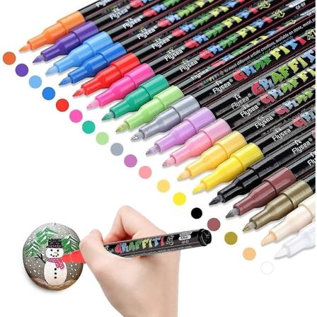 Akrylmalingpenner for steinmaling Kit, Glass,håndverk,keramikk, Stein,stoff,tre, 18 Farger Permanent Markeringspenn,Kunst og Håndverk Set for Voksne 