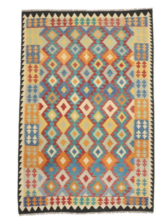 Kilim Afghan Old Style Rug 204X305 Orange/Dark Teal Wool, Afghanistan