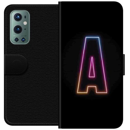 Kompatibel Tegnebogsetui til OnePlus OnePlus 9 Pro Minimalistisk neonbogstav A i regnbuefarvet lys mod sort baggrund i moderne typografisk stil