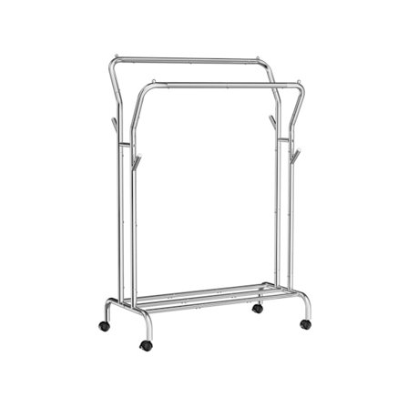 Rootz-vaateteline pyörillä - Vaateteline - Pyörivä vaateteline - 2 ripustuskiskoa - Hopeinen viimeistely - 90cm x 45cm x 160cm