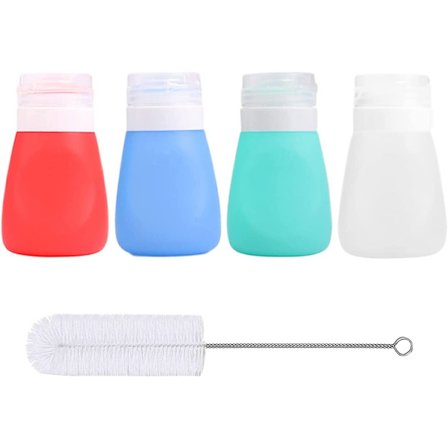 Squeeze-burkar för dressing | Bärbara sås- och kryddburkar | Frukostdressingburkar | 1.3 oz, set om 4 | Livsmedelskvalitet