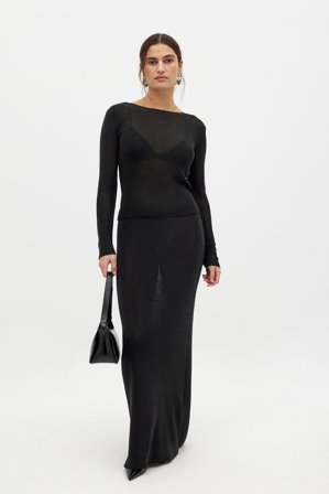 NA-KD Metallischer Strick-Maxirock - Maxiröcke - Schwarz - L