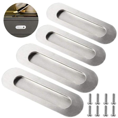 4 stk skydedørsgreb, indbygget oval - sølv, med skruer