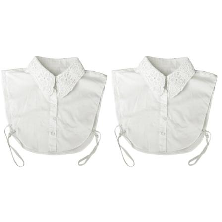 3 stk. Kvinders Blomsterudskæring Aftagelig Krave Halv Skjorte Bluse (hvid) 2 stk. 2pcs