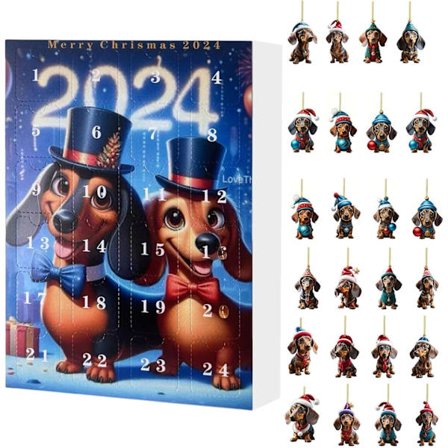 Hunde Julekalender 2024 - 24 dage med gravhund-tema julepynt til kæledyr