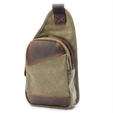 Army Green Canvas & Leather Crossbody Shoulder Bag for Men - Backpacks