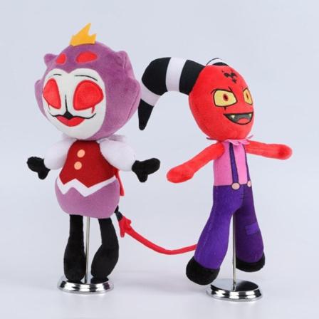 HELLUVA BOSS animation perifer plyschleksak hjälte rött horn present lila purple