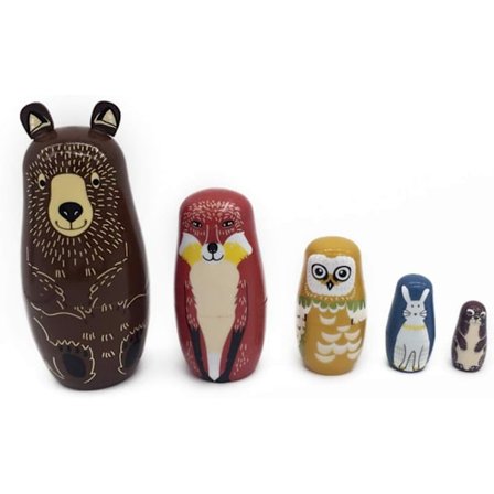 Sæt med 5 træ russiske russiske dukker