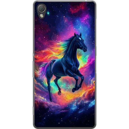 Kompatibelt Mobilskal till Sony Xperia Z3 Färgstark galaxhäst med regnbågsmane i rymdmiljö, magisk fantasyillustration för barnrum, posters och m
