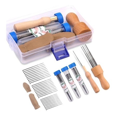 Nålfiltningsverktyg i ull, Nålfiltningsverktygssats i ull med 3 storlekar filtningsnålar och 1/8 nål i trä