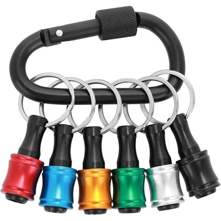 6 stk. borebitsholder, 1/4 tommer sekskantskaft skruetrækkerbitforlænger i aluminiumlegering, skruetrækkerbitsholder nøglering med sort karabinhage, 6