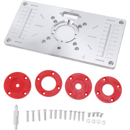 Fresebord Innleggsplate, Aluminium Trebearbeiding Freseplate med 4 Innleggsringer for Treskjæring, Fresing og Sporing
