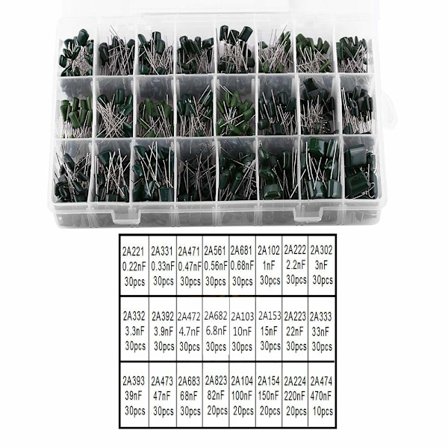 660 st 24 Värden Kondensatorer 100V 0.22nF till 470nF Kondensator Kit Kondensatorer, Kondensatorer